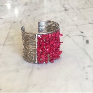 Red Coral and Silver Cuff Bracelet